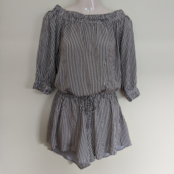 Eberjey Sea Stripe Off The Shoulder Romper Black & White Striped Medium Large - Picture 6 of 15